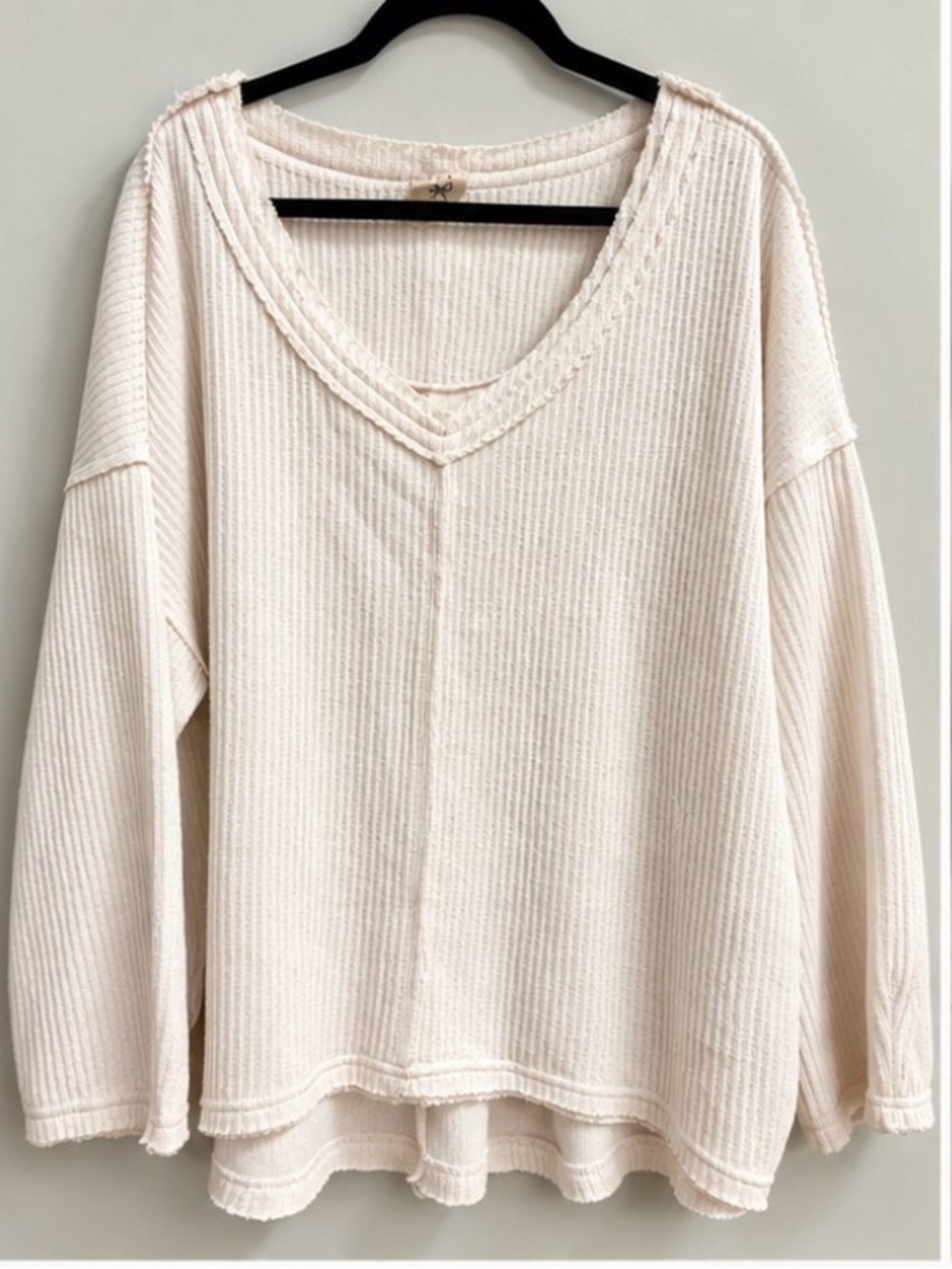 POL Cream Ribbed V-Neck Sweater - Picture 2 of 3